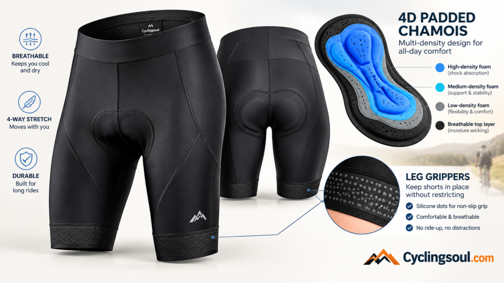 Cycling Bib Shorts Feature Infographic