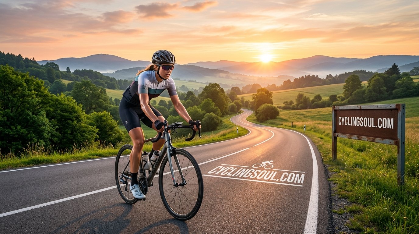 Cyclist riding along a scenic road at sunrise for weight loss