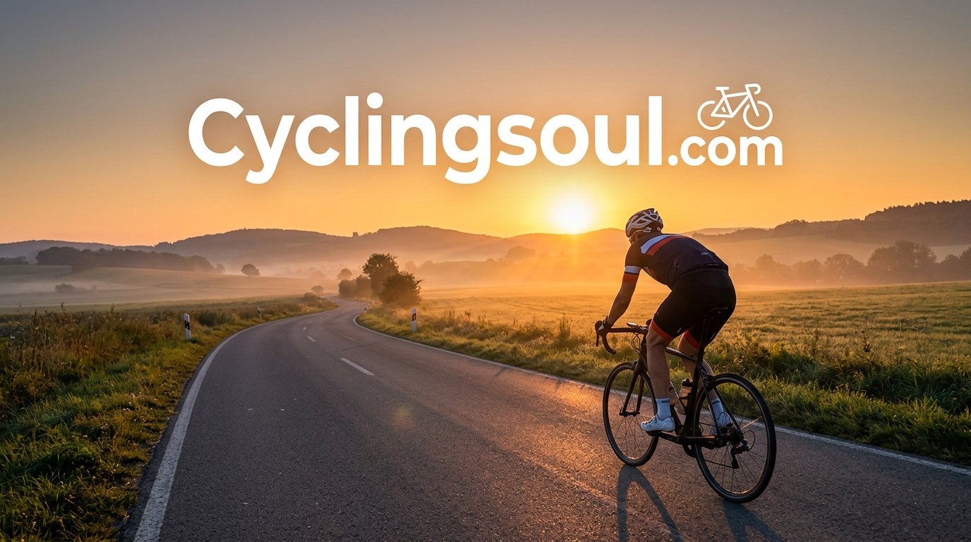 Cyclist training on a quiet country road at sunrise